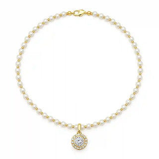 Luxury Pearl & Gold Beaded Necklace with Halo Pendant Vellura Jewellery