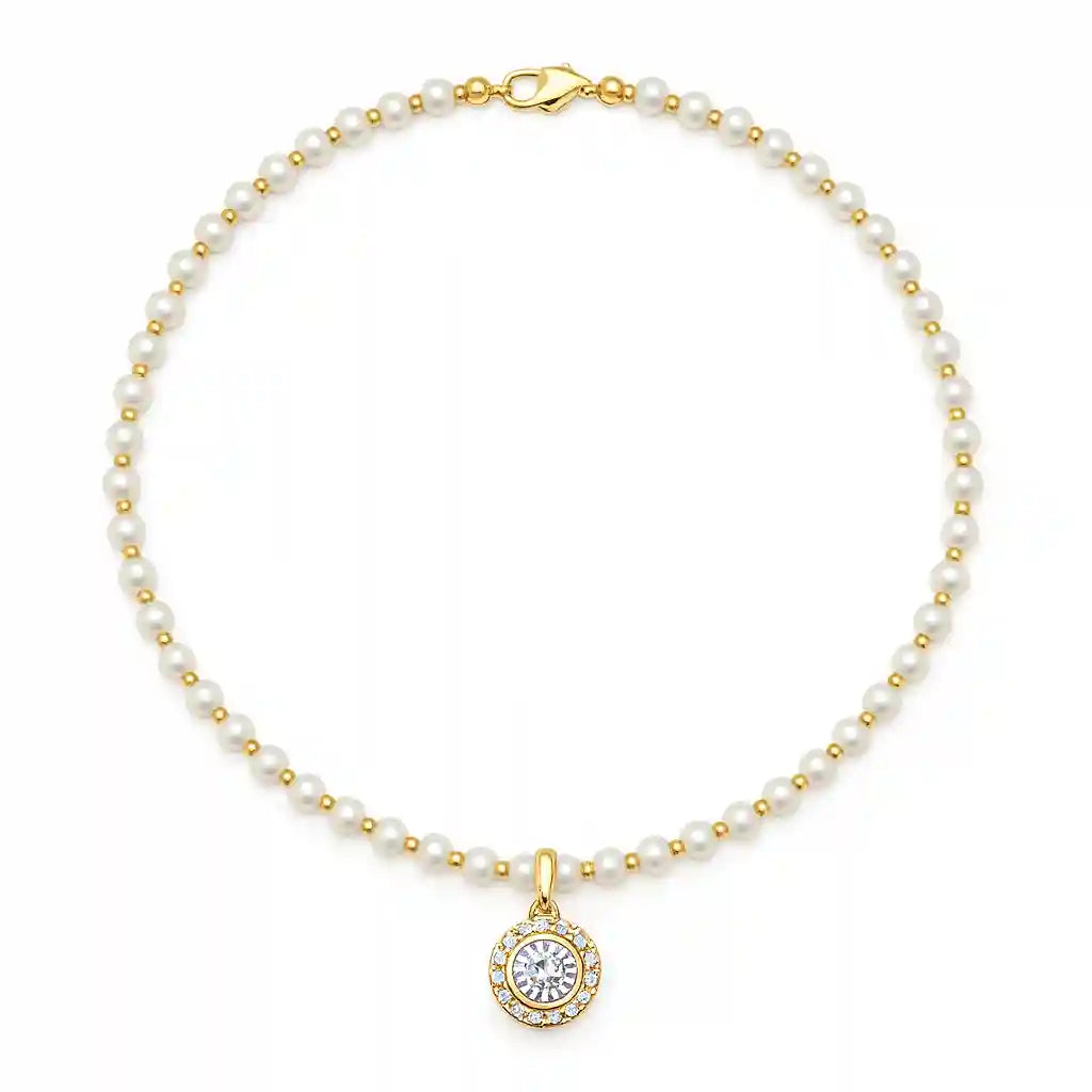 Luxury Pearl & Gold Beaded Necklace with Halo Pendant Vellura Jewellery