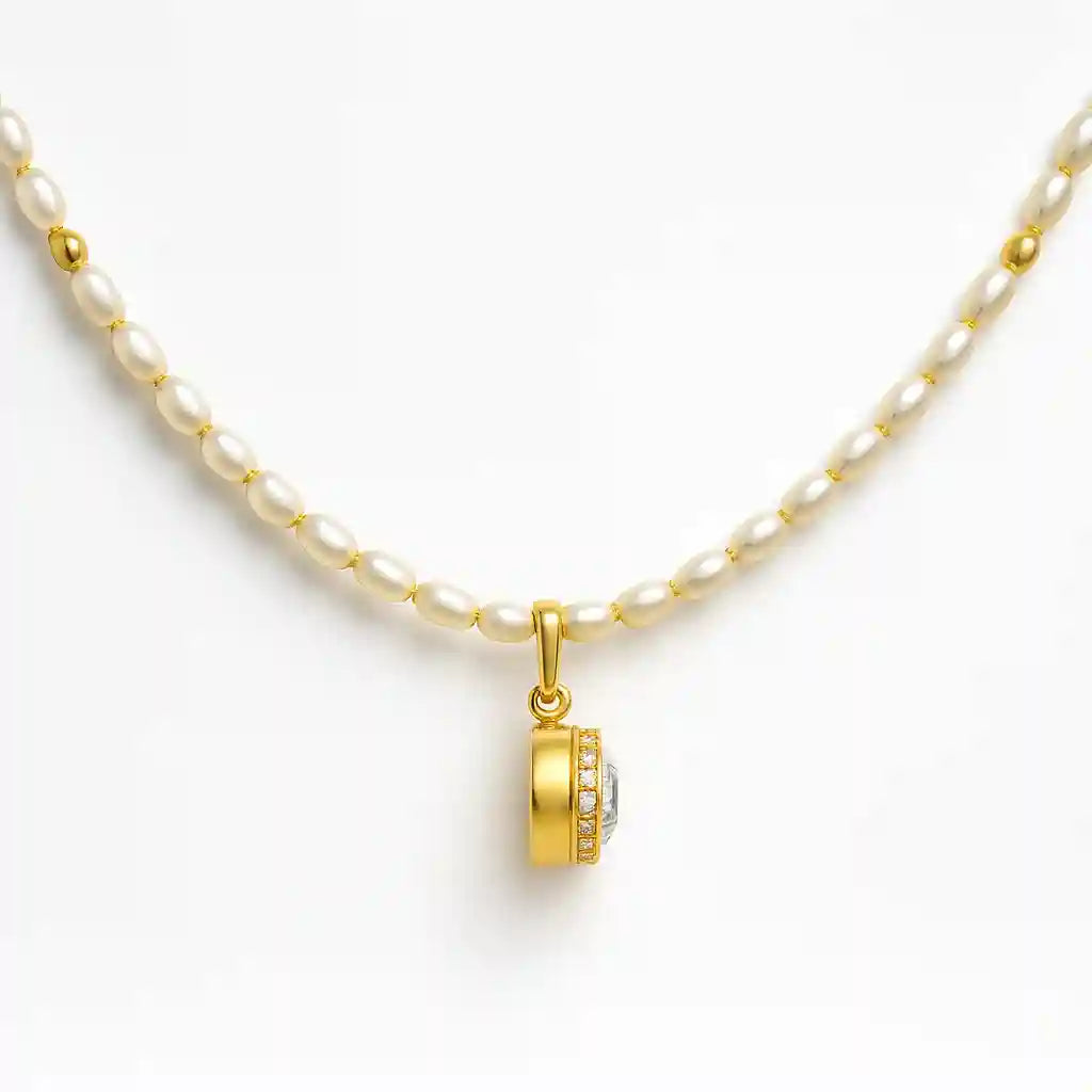 Luxury Pearl & Gold Beaded Necklace with Halo Pendant Vellura Jewellery