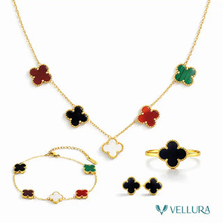 5 Motif's Van Cleef Inspired Multi colour Necklace Set with ring,earring,bracelet