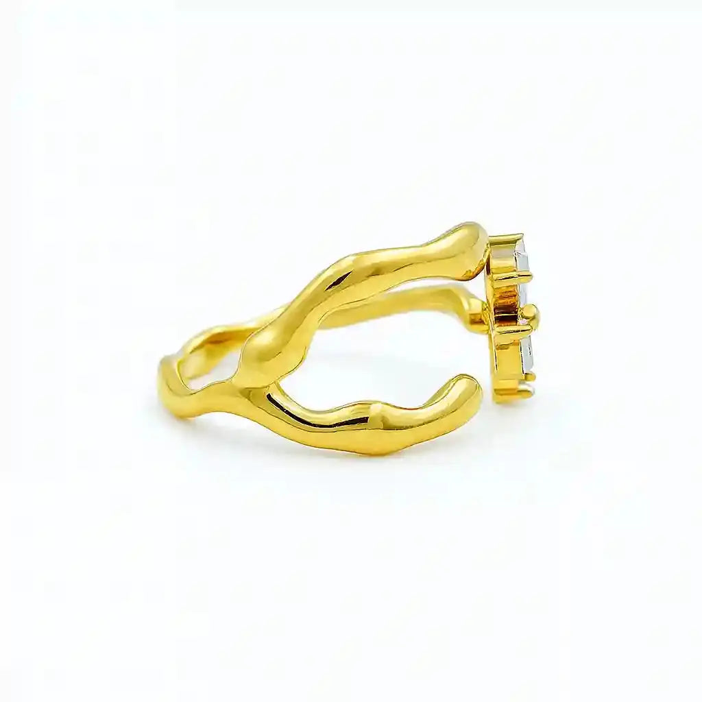 Gold Open Band Floral Ring with CZ Petals Vellura Jewellery