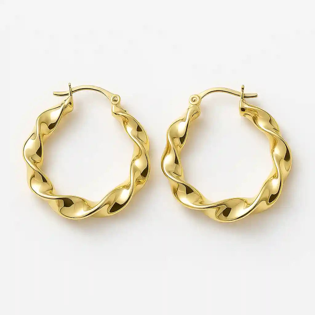 Twisted Textured Gold Hoop Earrings Vellura Jewellery