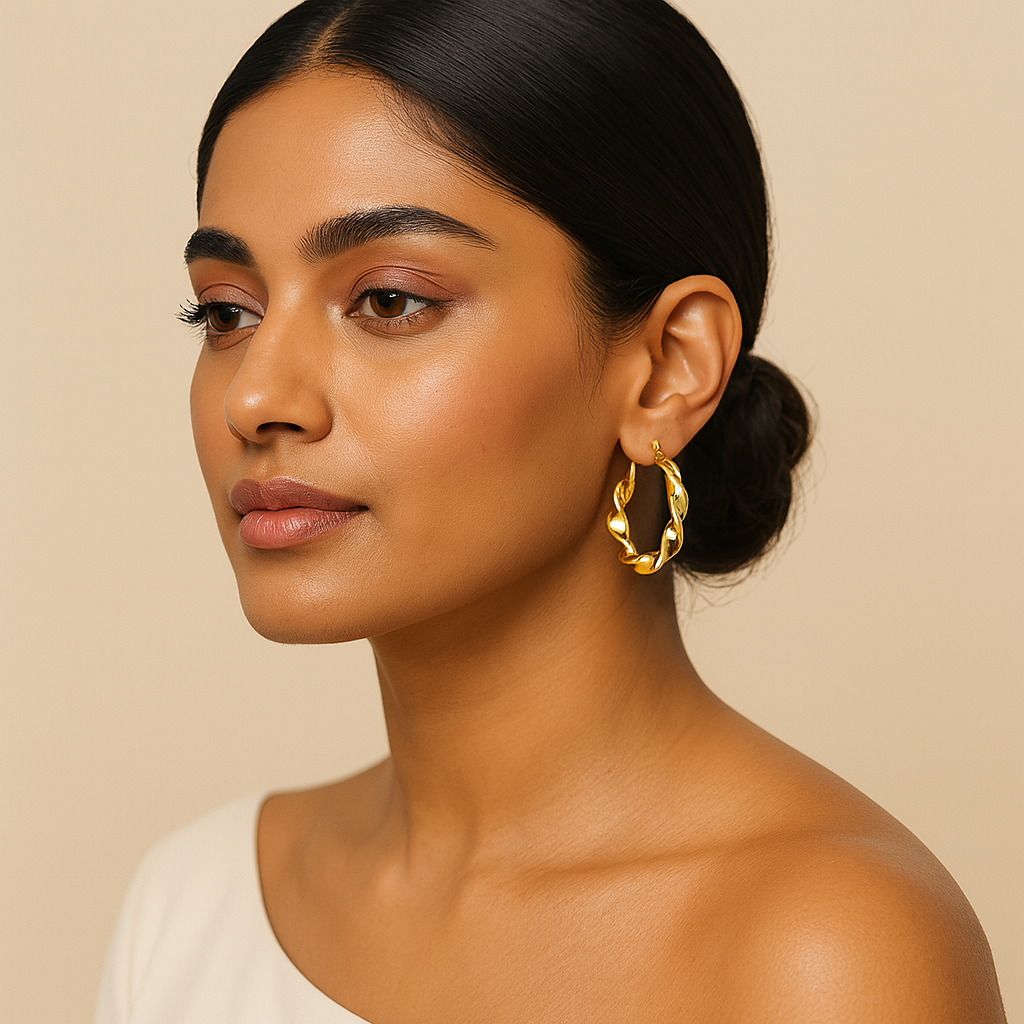 Twisted Textured Gold Hoop Earrings Vellura Jewellery