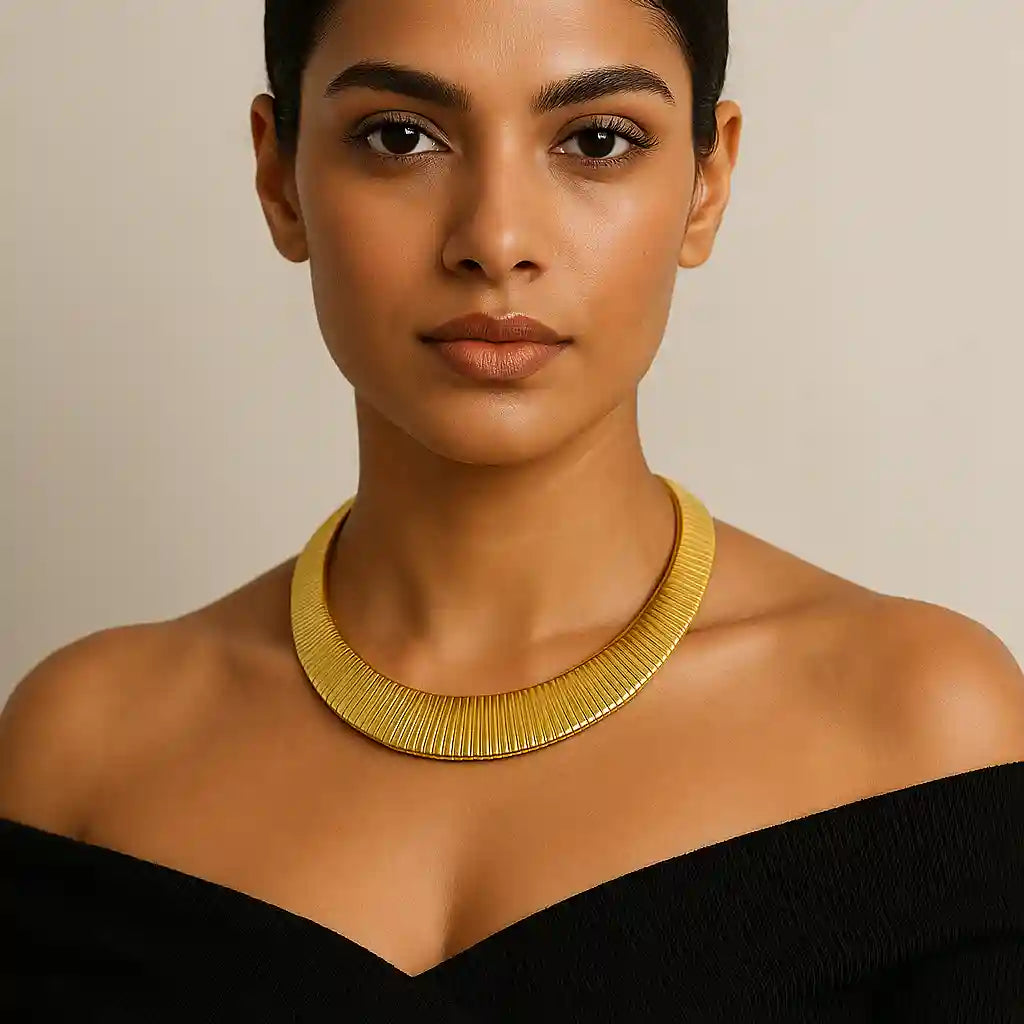 Gold Ribbed Collar Choker Necklace Vellura Jewellery