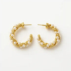 Gold Pearl Hoop Earrings Vellura Jewellery