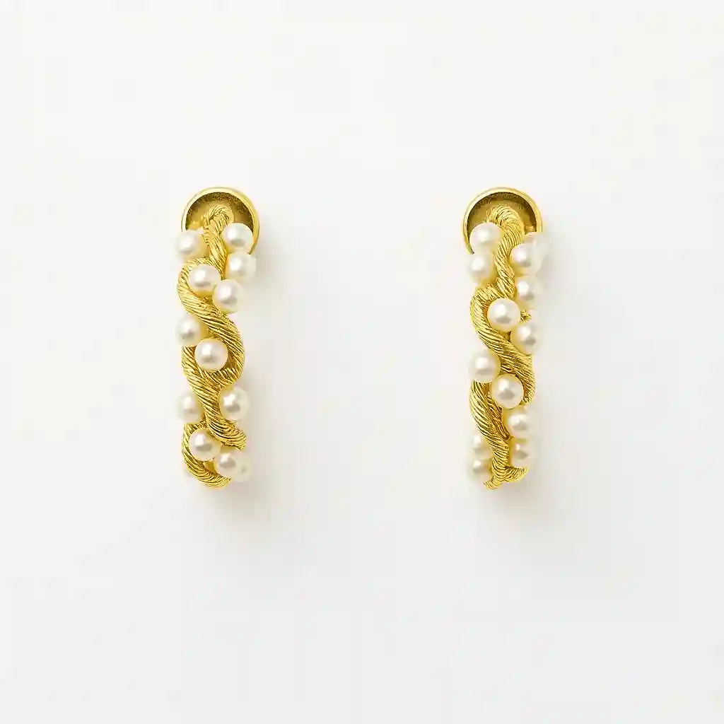 Gold Pearl Hoop Earrings Vellura Jewellery