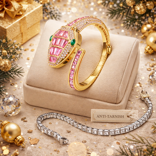 Pink Serpent Watch With Ruby & Emerald Accents