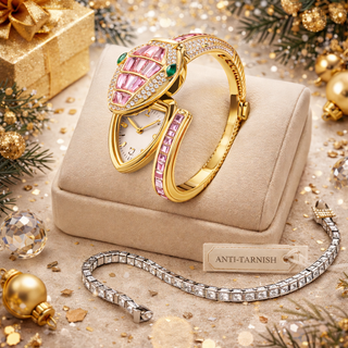 Pink Serpent Watch With Ruby & Emerald Accents