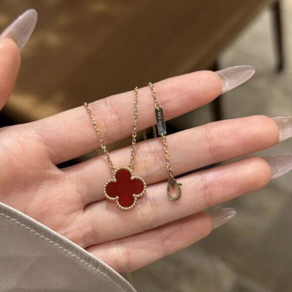 Elegant Red Van Cleef Pendant Set with Earrings & Bracelet