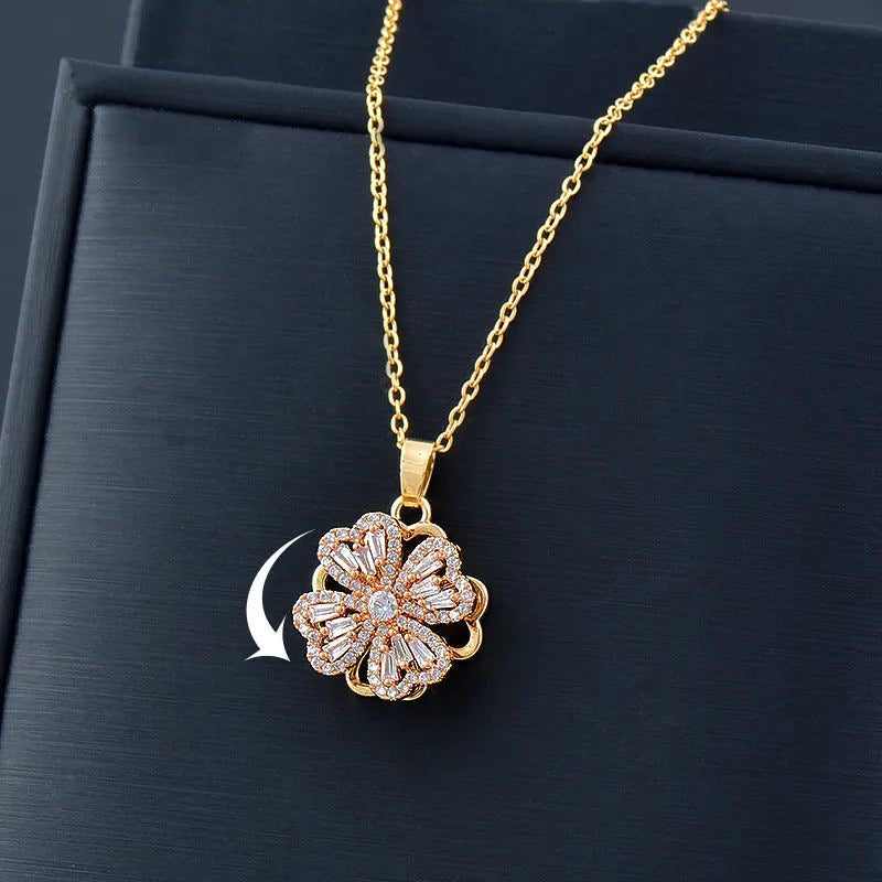 Rotatable Flower Pendant Necklace