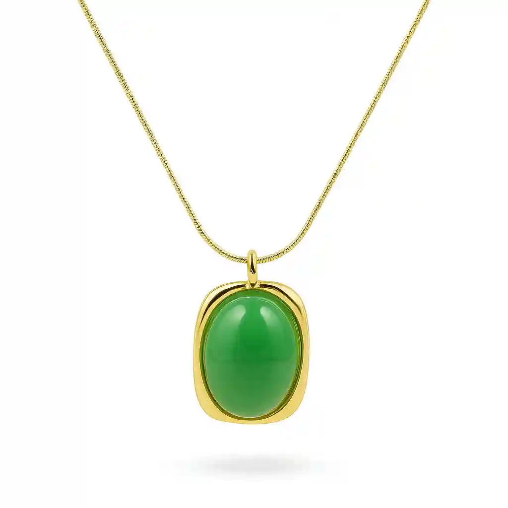 Gold Pendant with Oval Green Stone Vellura Jewellery