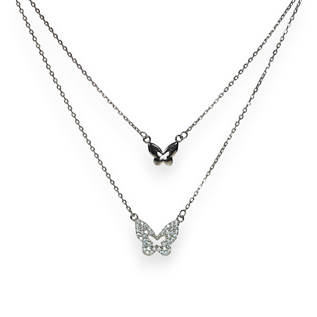 Sterling Silver Double Butterfly Pendant Necklace Vellura Jewellery