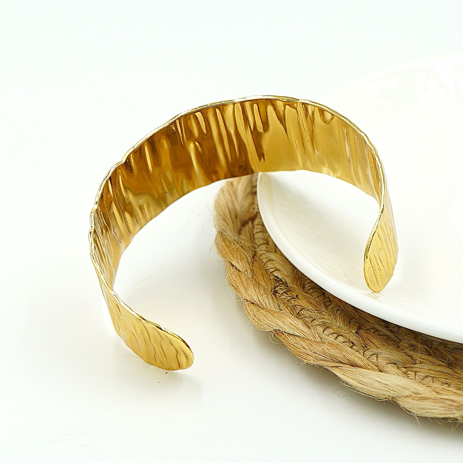 Bold Hammered Gold Cuff Bracelet Vellura Jewellery