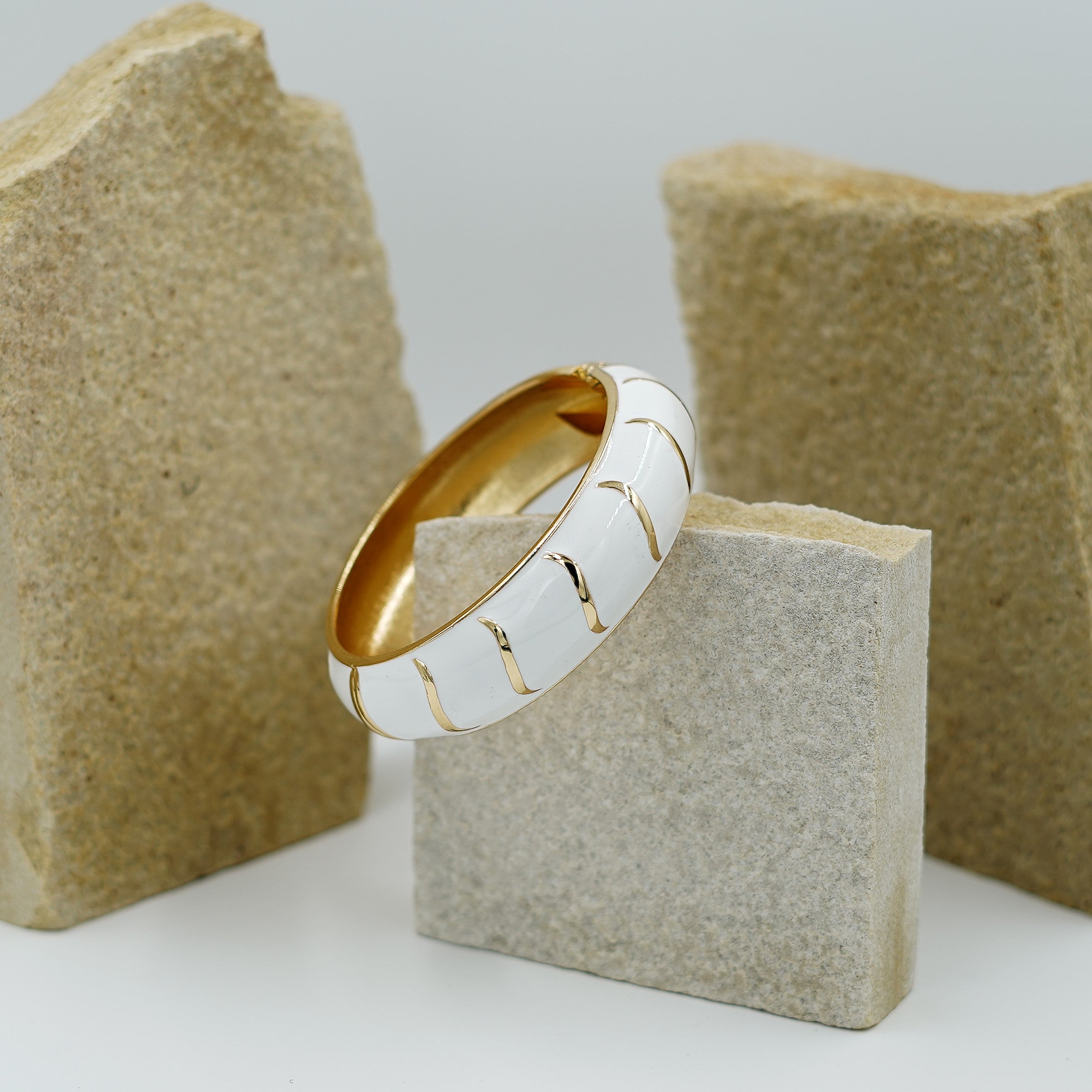 Elegant White Enamel & Gold Statement Bracelet Vellura Jewellery