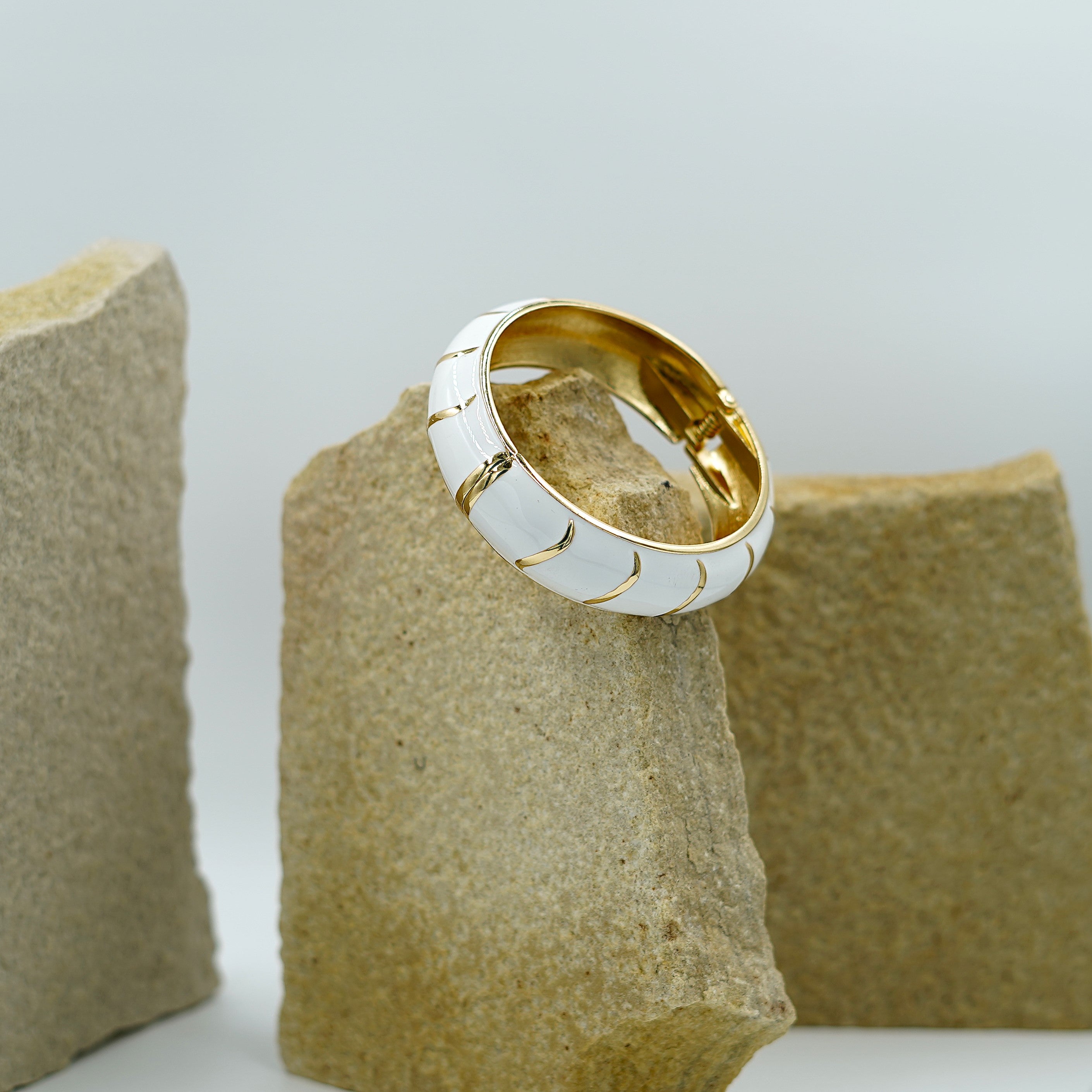 Elegant White Enamel & Gold Statement Bracelet Vellura Jewellery