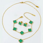 Van Cleef-Inspired Green Quatrefoil Necklace Set-Necklace,Ring,Earrings and Bracelet
