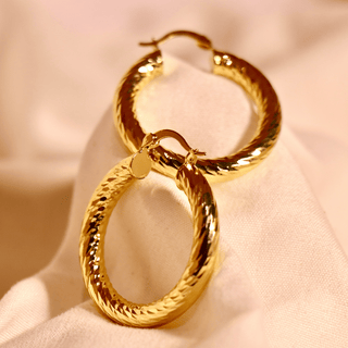 Chunky Gold Textured Hoop Earrings Vellura Jewellery
