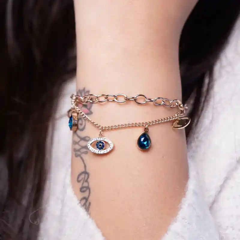 Gold Plated Stainless Steel Evil Eye Charm Bracelet