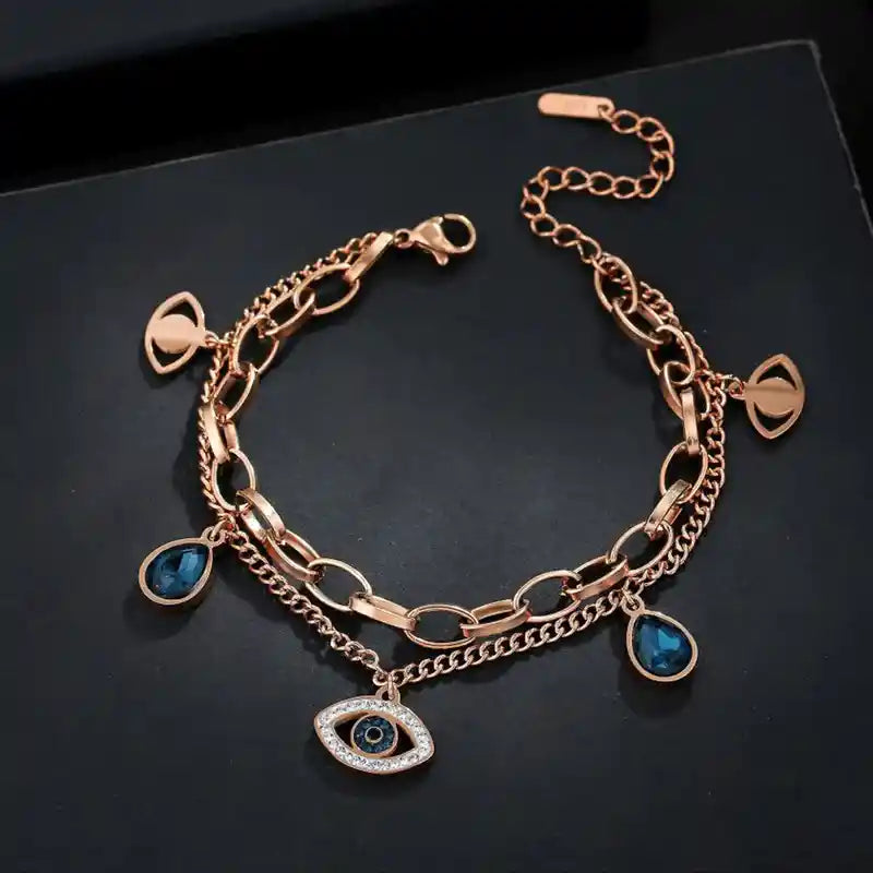 Gold Plated Stainless Steel Evil Eye Charm Bracelet
