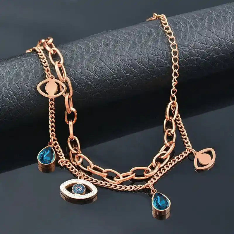 Gold Plated Stainless Steel Evil Eye Charm Bracelet
