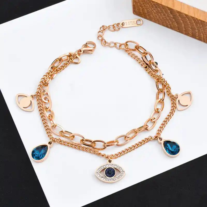 Gold Plated Stainless Steel Evil Eye Charm Bracelet