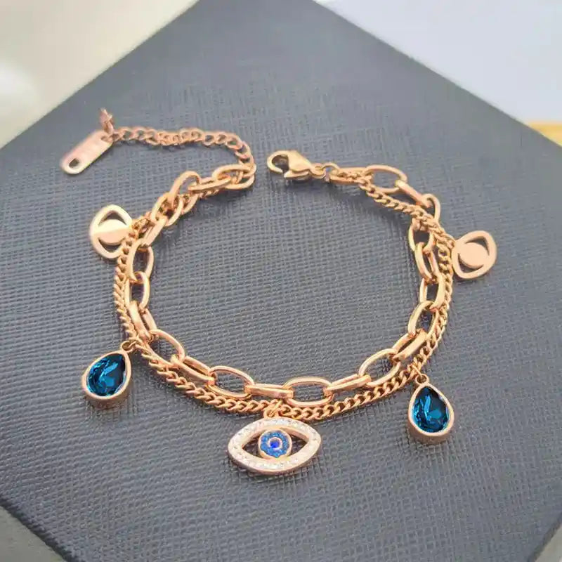Gold Plated Stainless Steel Evil Eye Charm Bracelet