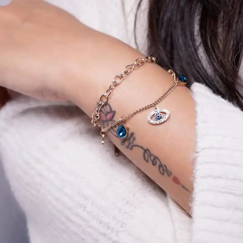 Gold Plated Stainless Steel Evil Eye Charm Bracelet