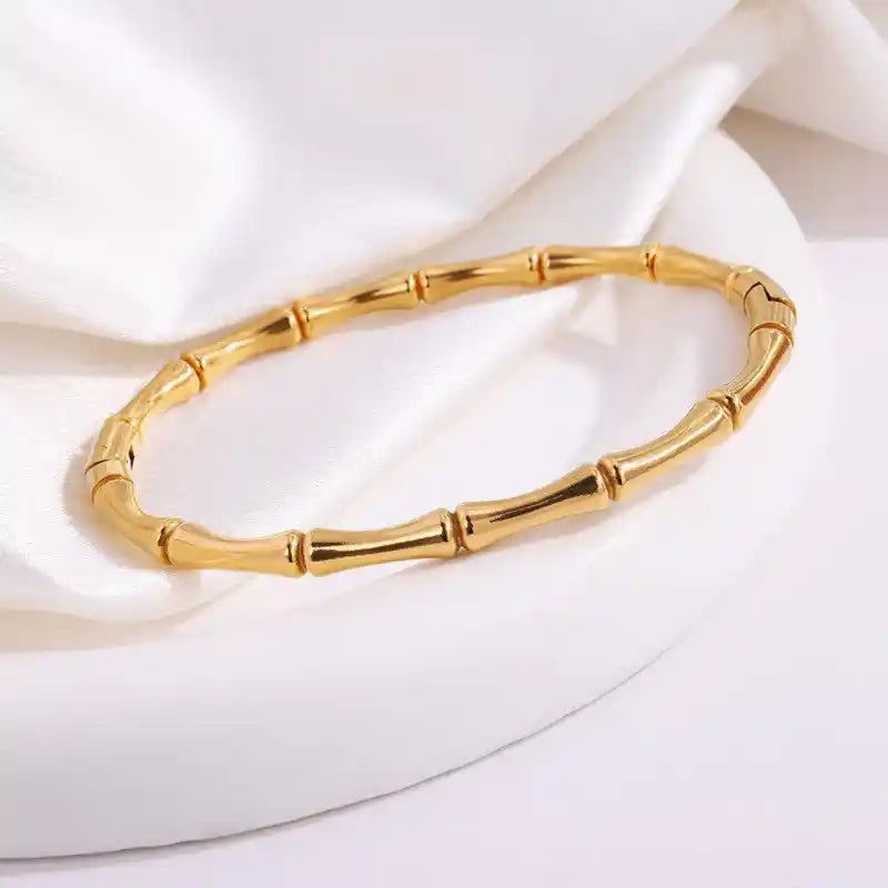 Elegant Gold-Plated Bamboo Bangle Bracelet