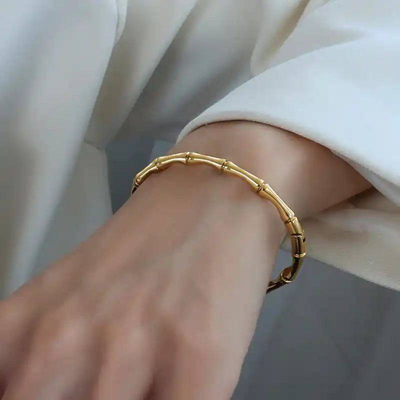 Elegant Gold-Plated Bamboo Bangle Bracelet