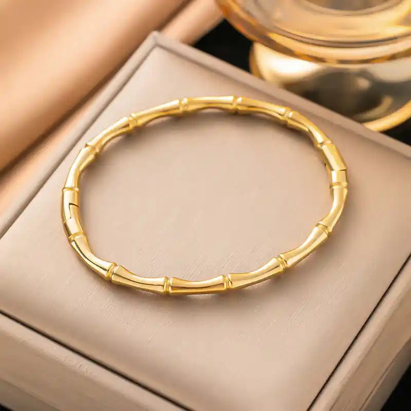 Elegant Gold-Plated Bamboo Bangle Bracelet