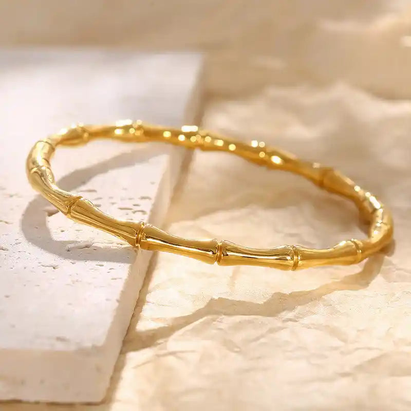 Elegant Gold-Plated Bamboo Bangle Bracelet