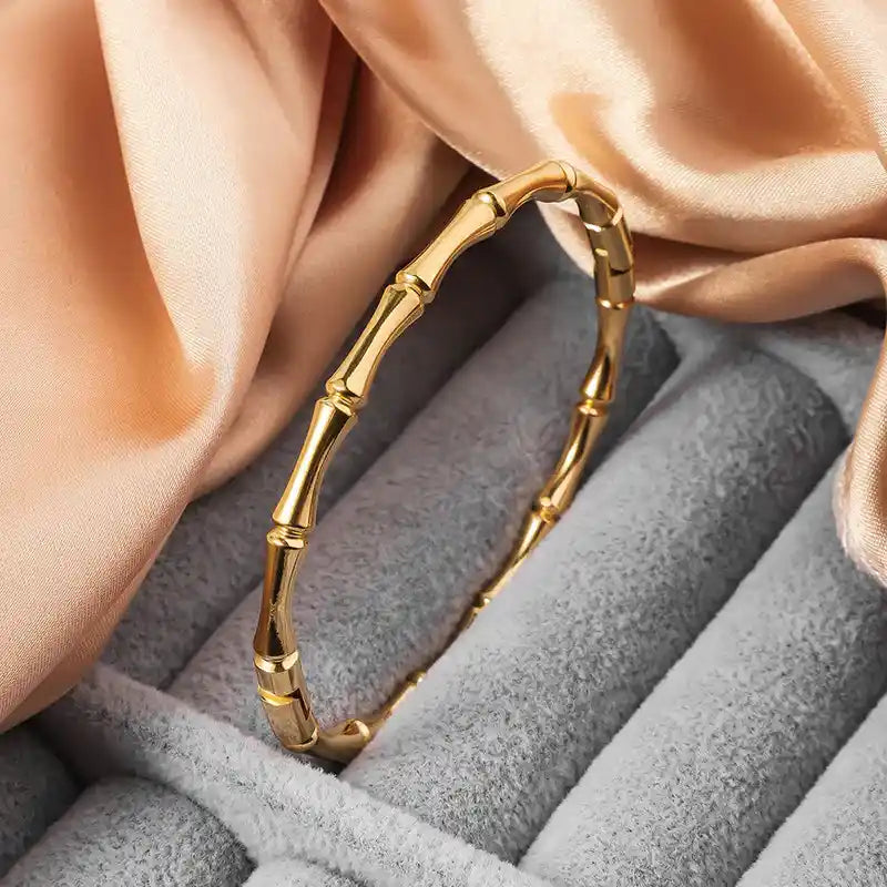 Elegant Gold-Plated Bamboo Bangle Bracelet