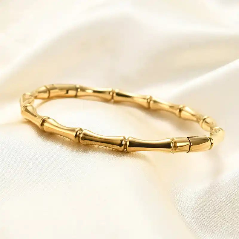Elegant Gold-Plated Bamboo Bangle Bracelet