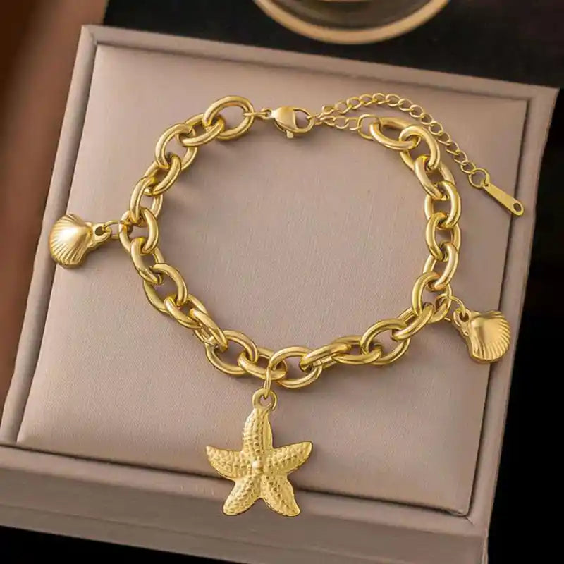 Gold-Plated Stainless-Steel 18K Bracelet with starfish charms