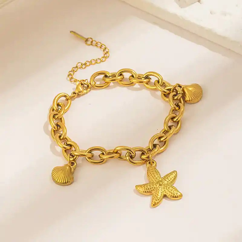 Gold-Plated Stainless-Steel 18K Bracelet with starfish charms