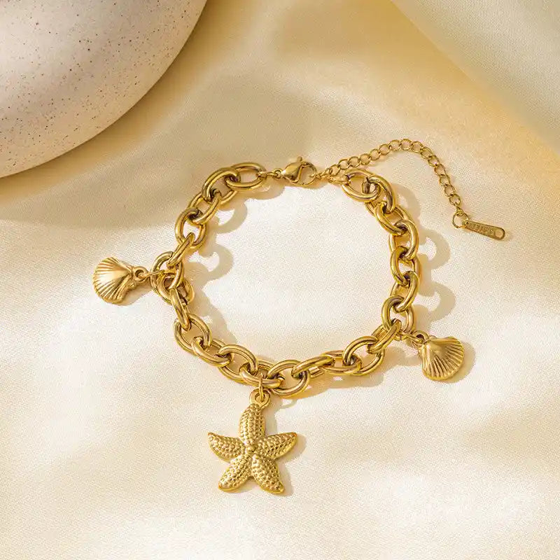 Gold-Plated Stainless-Steel 18K Bracelet with starfish charms
