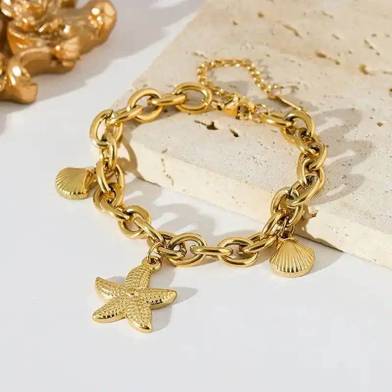 Gold-Plated Stainless-Steel 18K Bracelet with starfish charms