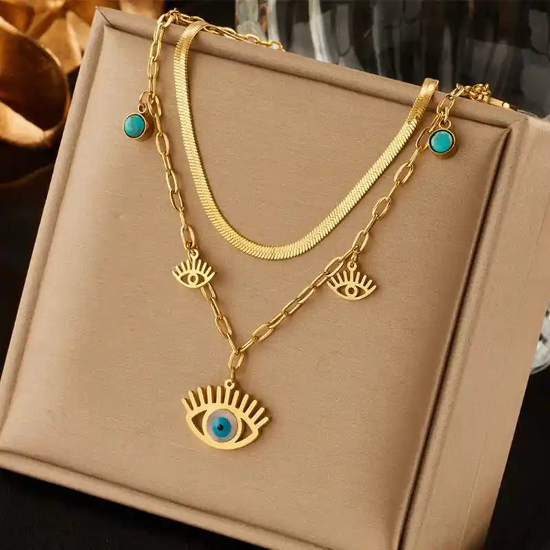 Gold-Plated Boho Evil Eye Necklace