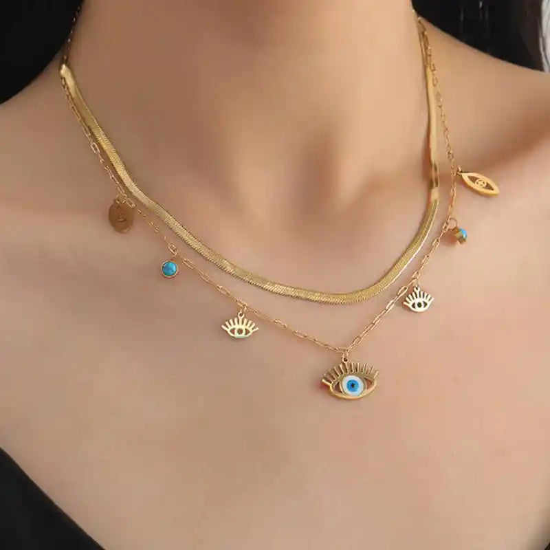 Gold-Plated Boho Evil Eye Necklace