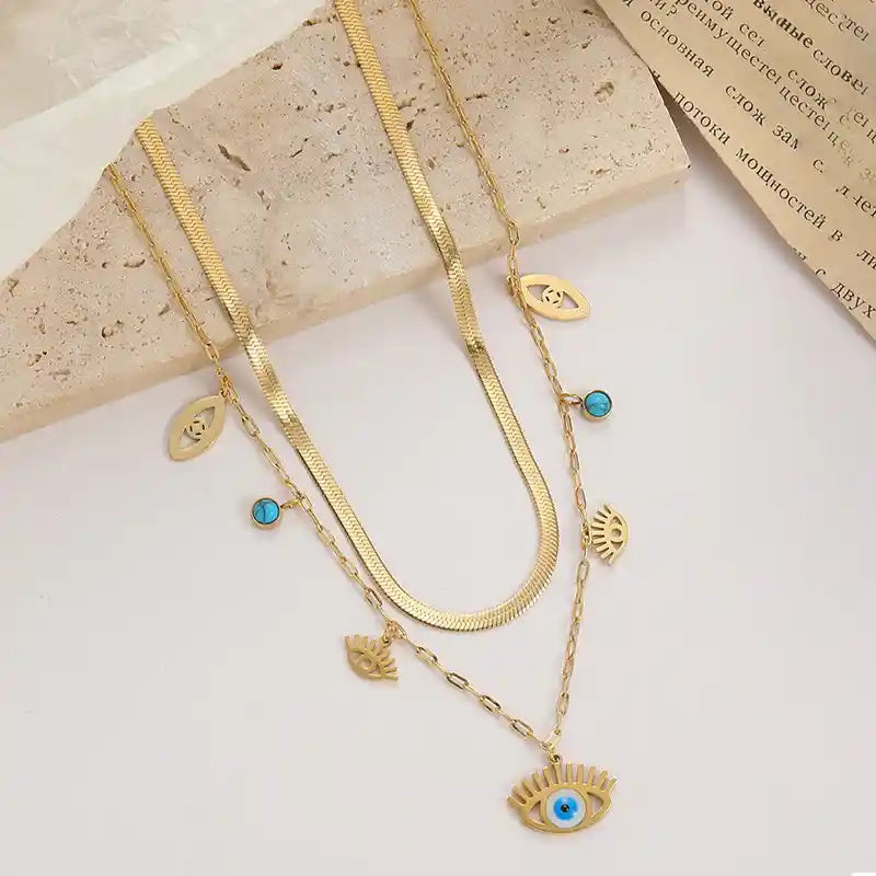 Gold-Plated Boho Evil Eye Necklace