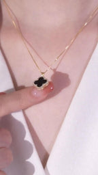 Elegant Van Cleef Inspired Black Clover Pendant Necklace-Studded