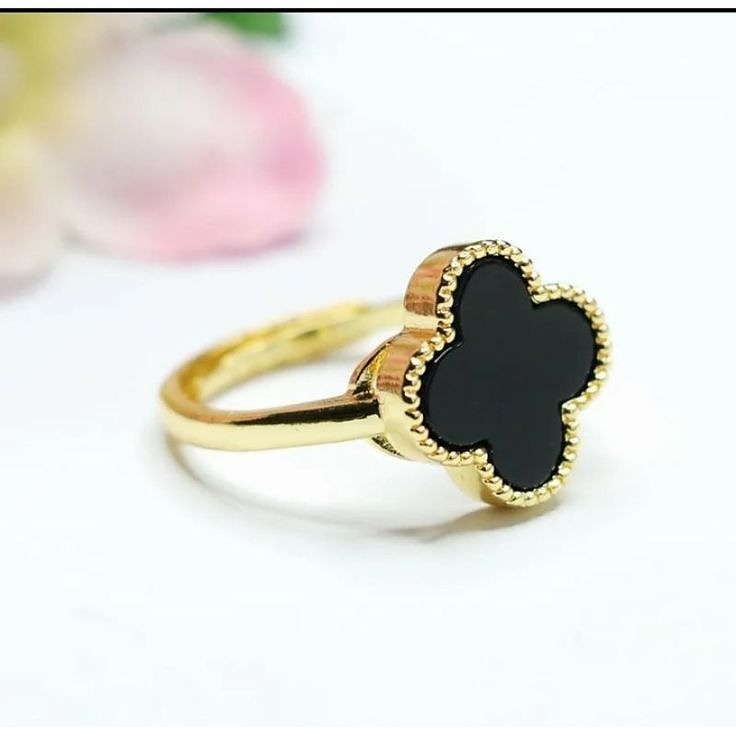 Van Cleef Inspired Clover Black Ring