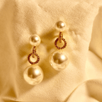 Elegant Double Pearl Drop Earrings with CZ Accents Vellura Jewellery