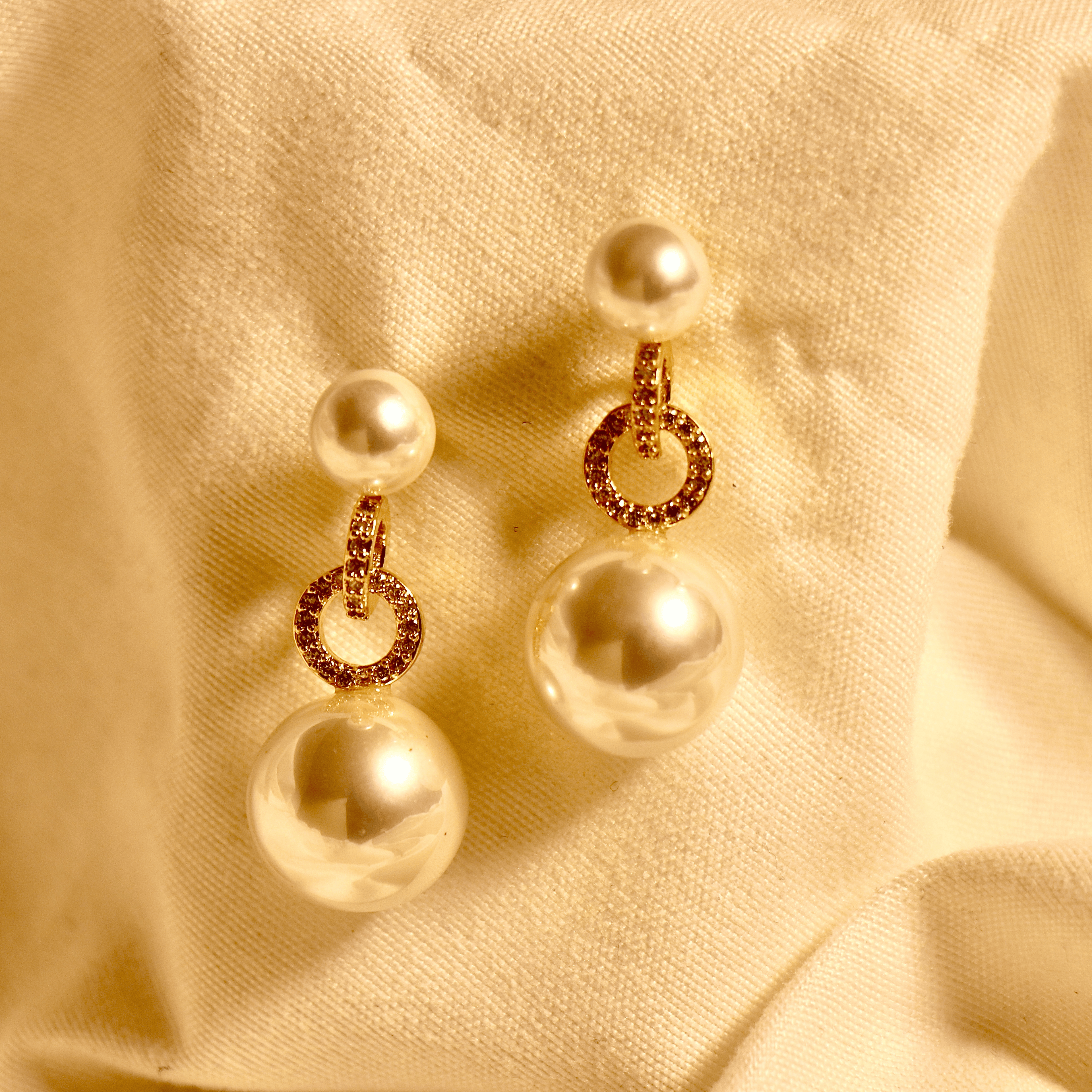 Elegant Double Pearl Drop Earrings with CZ Accents Vellura Jewellery