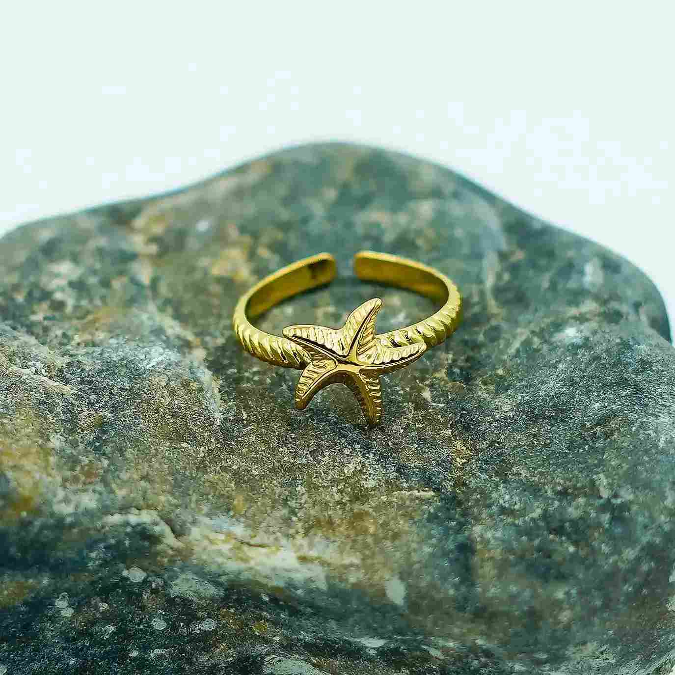 Gold Starfish Adjustable Ring Vellura Jewellery