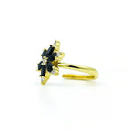 Gold Flower Ring with Black and White Stones Vellura Jewellery