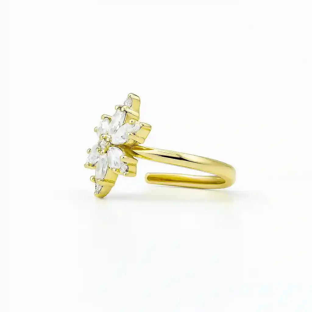 Gold Floral Ring with White Stones Vellura Jewellery