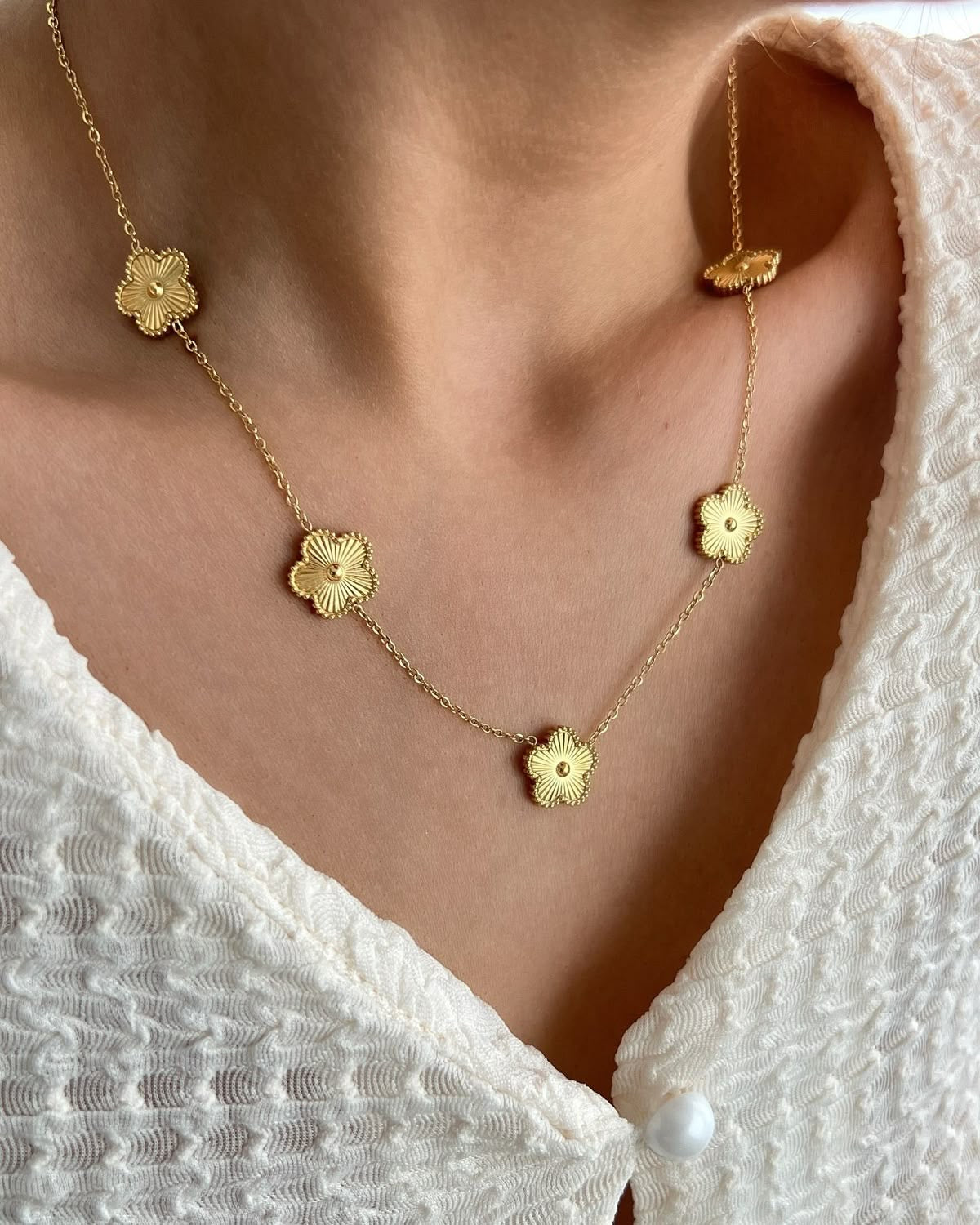 Van Cleef Inspired Gold Clover Pendant Necklace-5 clover