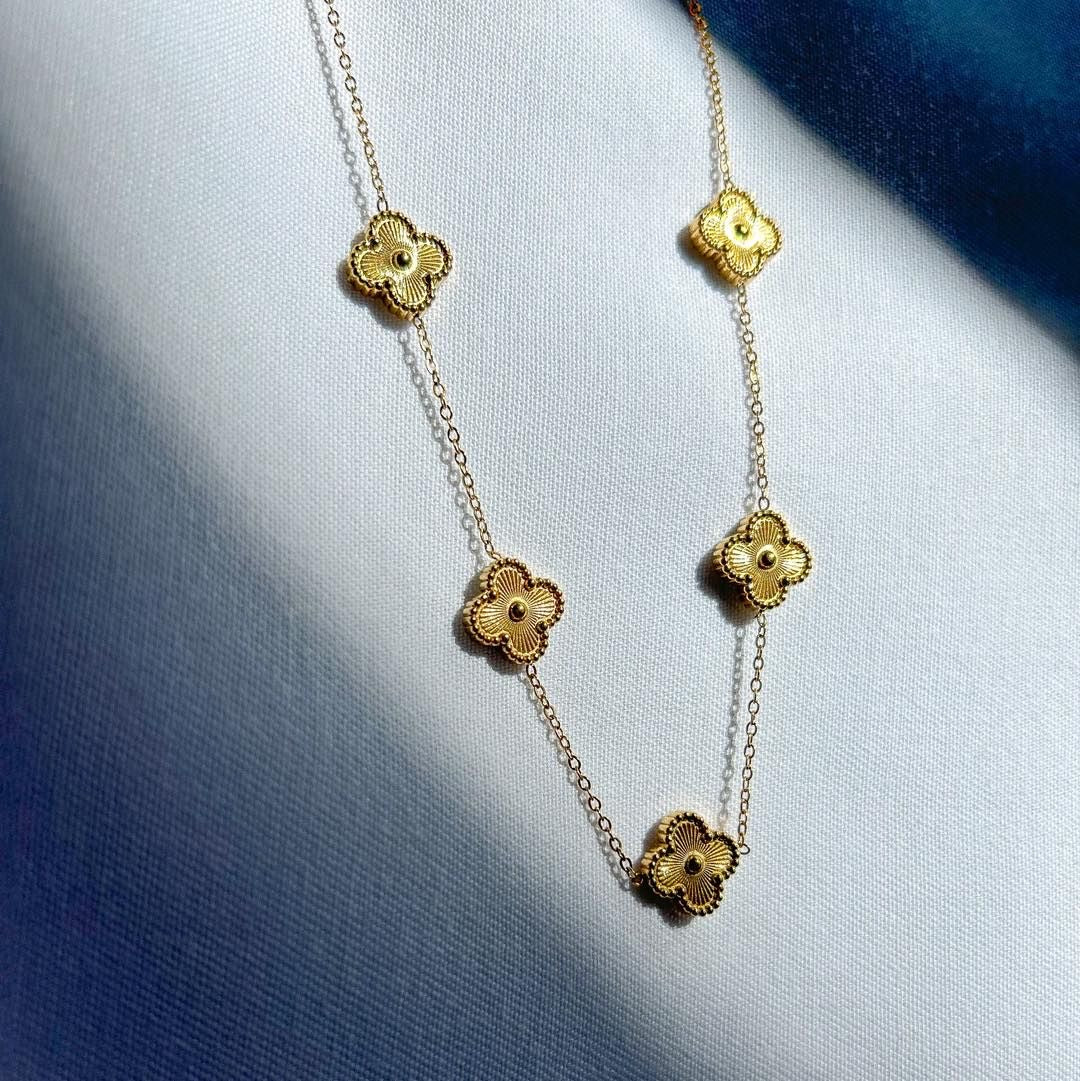 Van Cleef Inspired Gold Clover Pendant Necklace-5 clover