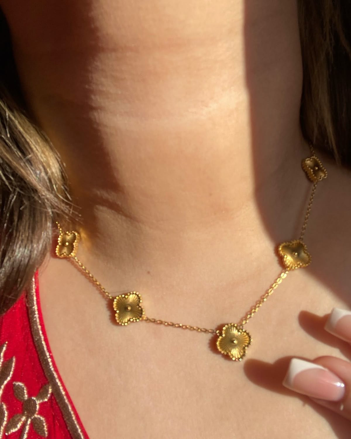 Van Cleef Inspired Gold Clover Pendant Necklace-5 clover